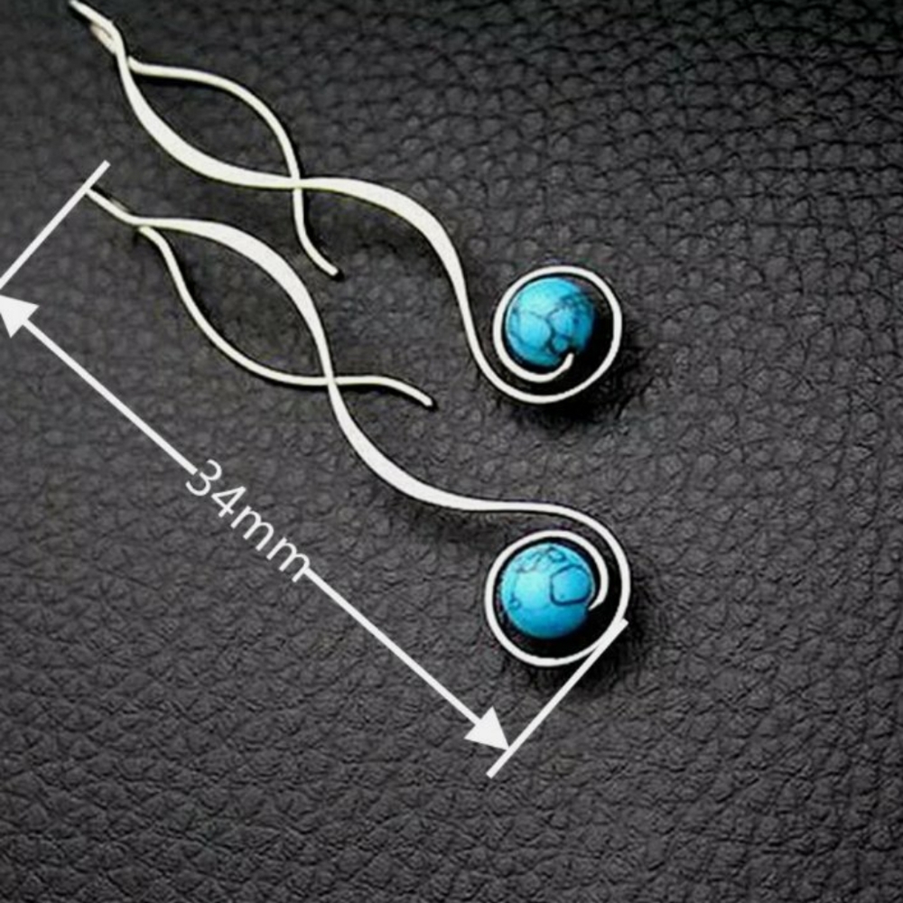 Silver Drop Turquoise Earrings - Picture 3 of 4